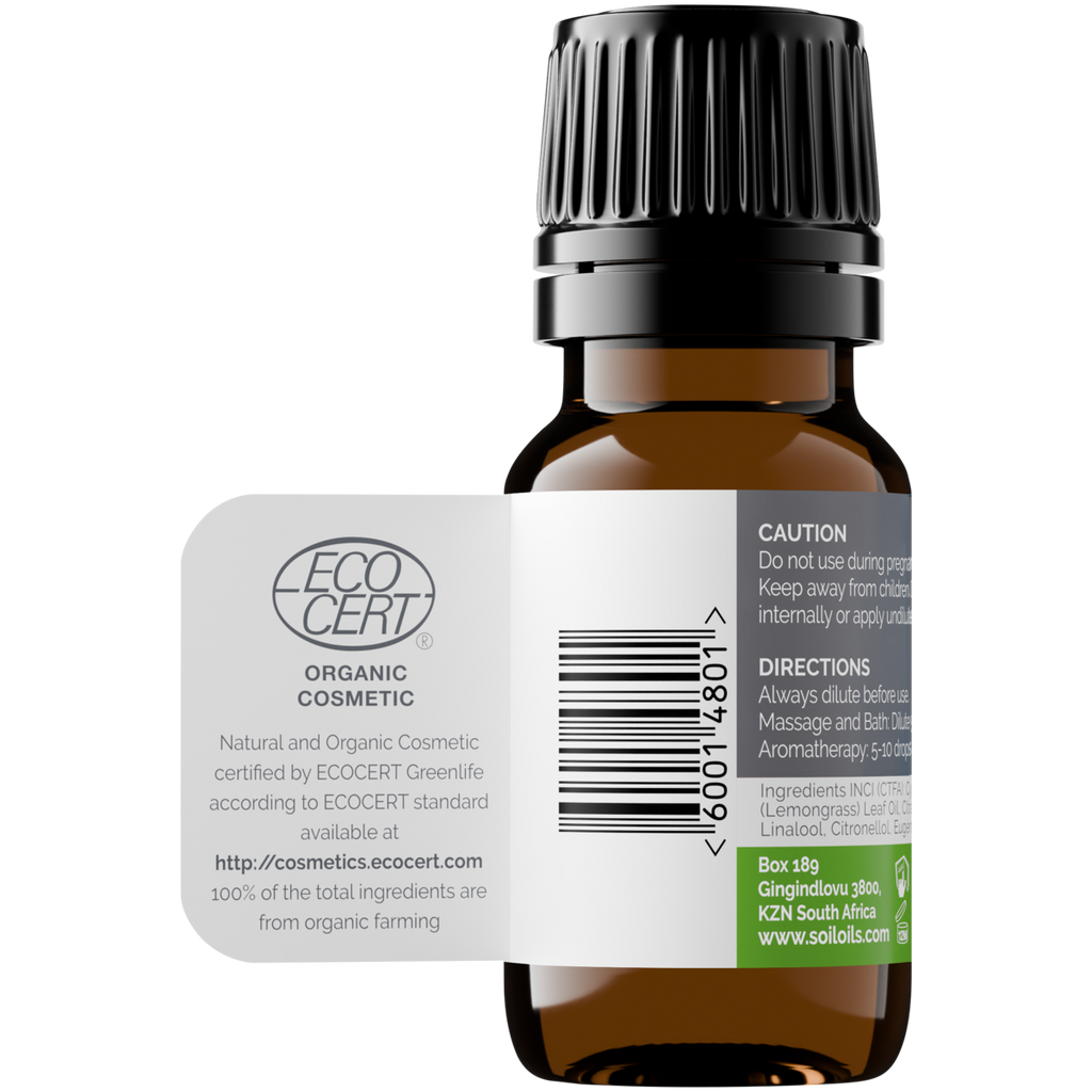 Organic Lemongrass Essential Oil (Cymbopogon Citratus) 10ml