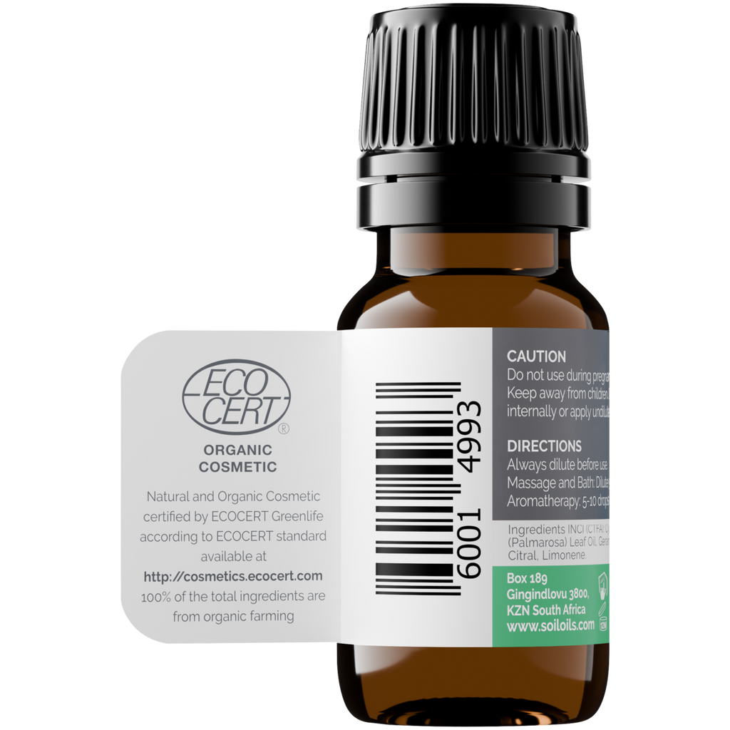 Organic Palmarosa Essential Oil (Cymbopogon Martini) 10ml