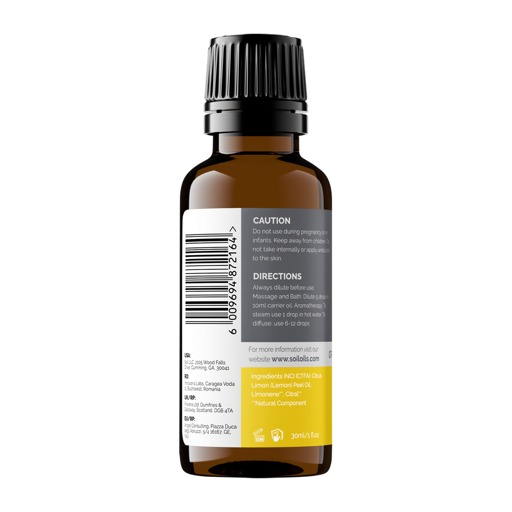 Organic Lemon Essential Oil (Citrus Limon) 30ml