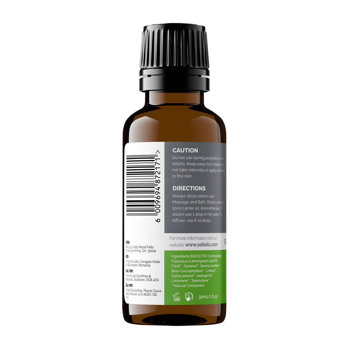 Organic Lemongrass Essential Oil (Cymbopogon Citratus) 30ml
