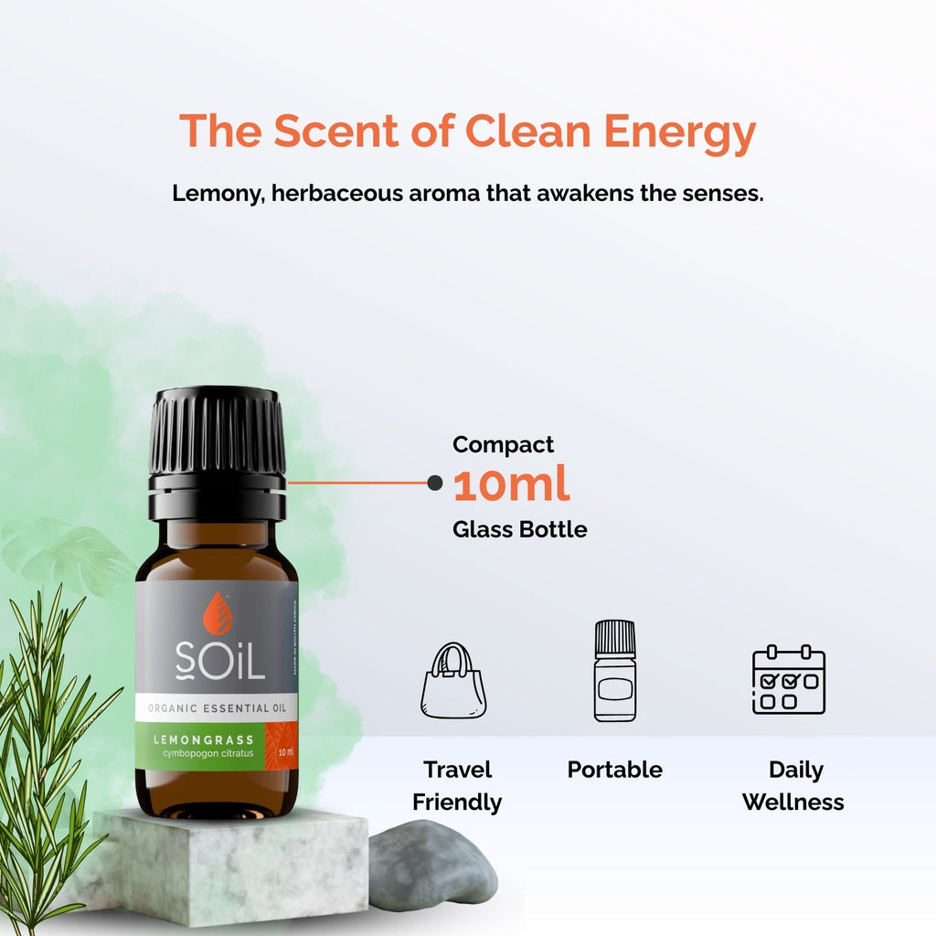 Organic Lemongrass Essential Oil (Cymbopogon Citratus) 10ml